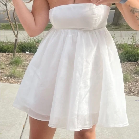 Cotton Candy Dresses | American Threads - Bella Strapless Babydoll Dress In White | Color: White | Size: L | Katie_Mccabe_'s Closet